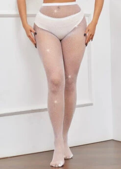 WHITE FISHNETS RHINESTONE STOCKINGS -LOLE OUTLET IMG 1929