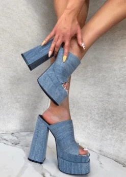 FALSE REACTIONS DENIM PLATFORM HEEL