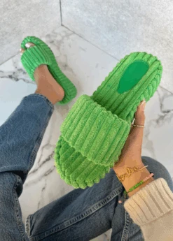 TALK TO ME GREEN TERRY SLIDES